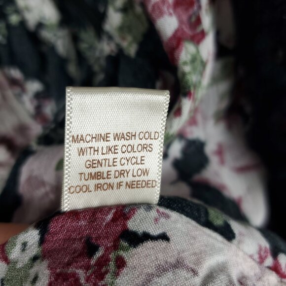 Libery Love Black/Pink Floral Print Tie Front Lace Edge Wmns Sz XL Kimono Blouse - Picture 10 of 15